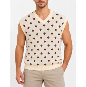 Bogey Boys Men's Banana Cream V-Neck Knit Argyle Golf Sweater Vest Size M